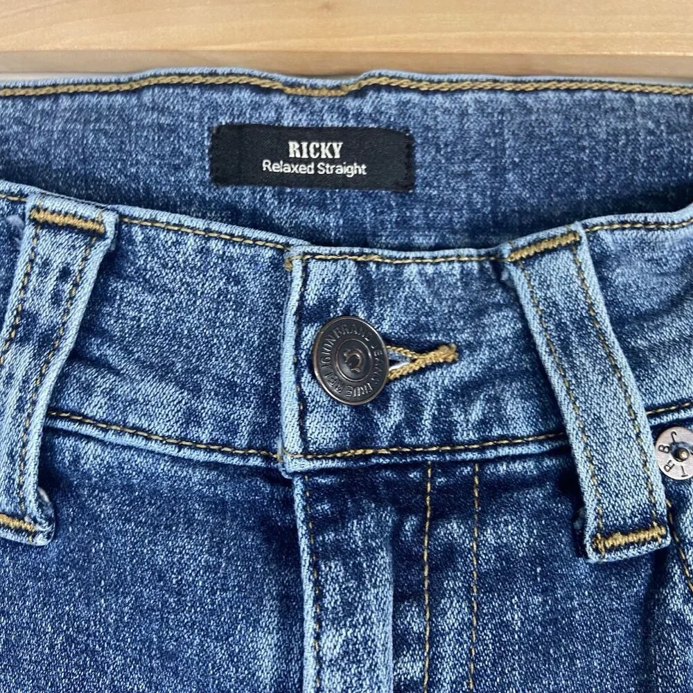 True‎ Religion Ricky SN Flap Relaxed Straight Jeans ($159) Medium Wash 34 X 34